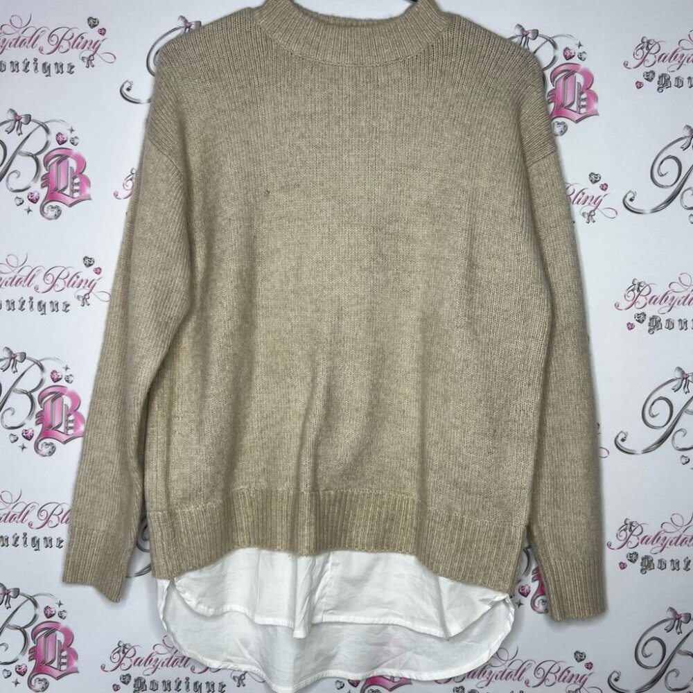 Suzy Sheir sweater knitted attached with undershirt beige white preppy vibes